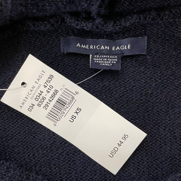 American Eagle Blue White Three Button Hooded Sweater Size XS Women’s NEW - Picture 4 of 7